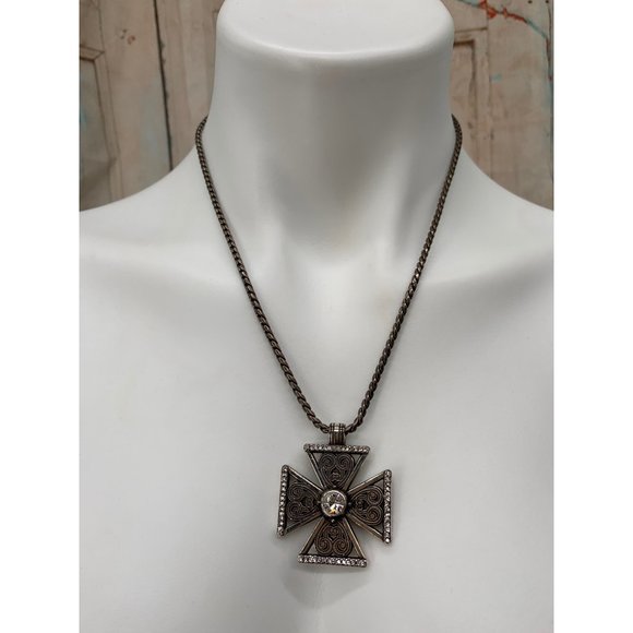 Brighton Maltese Cross   15.5" Chain (adustable to 20" Silver and Clear Stone - Picture 1 of 7